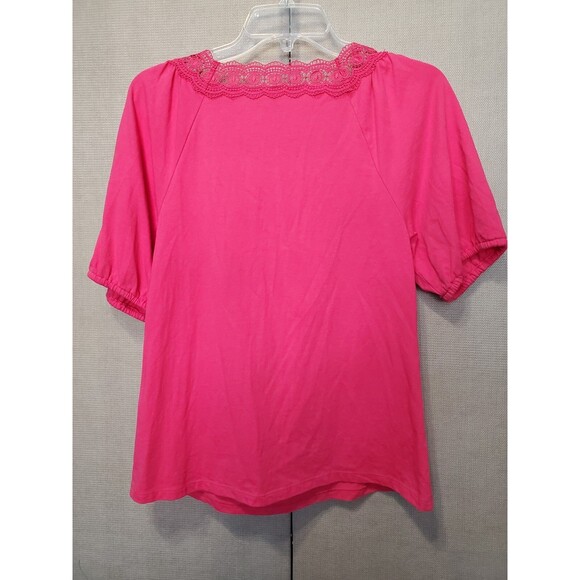 Talbots Petites Cotton Lace Trim Square Neck Short Sleeve T-Shirt Size SP - Picture 5 of 6